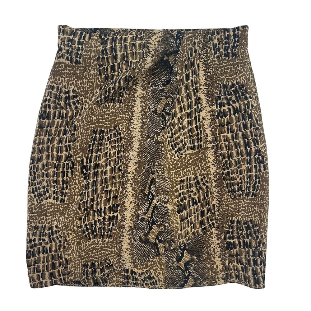Vintage S.L.B Sunny Leigh Wrap Silk Skirt Size S Brown Animal Print Snake Croc